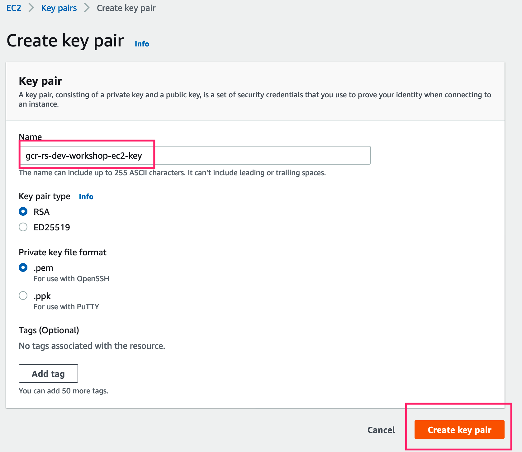 Create key pair